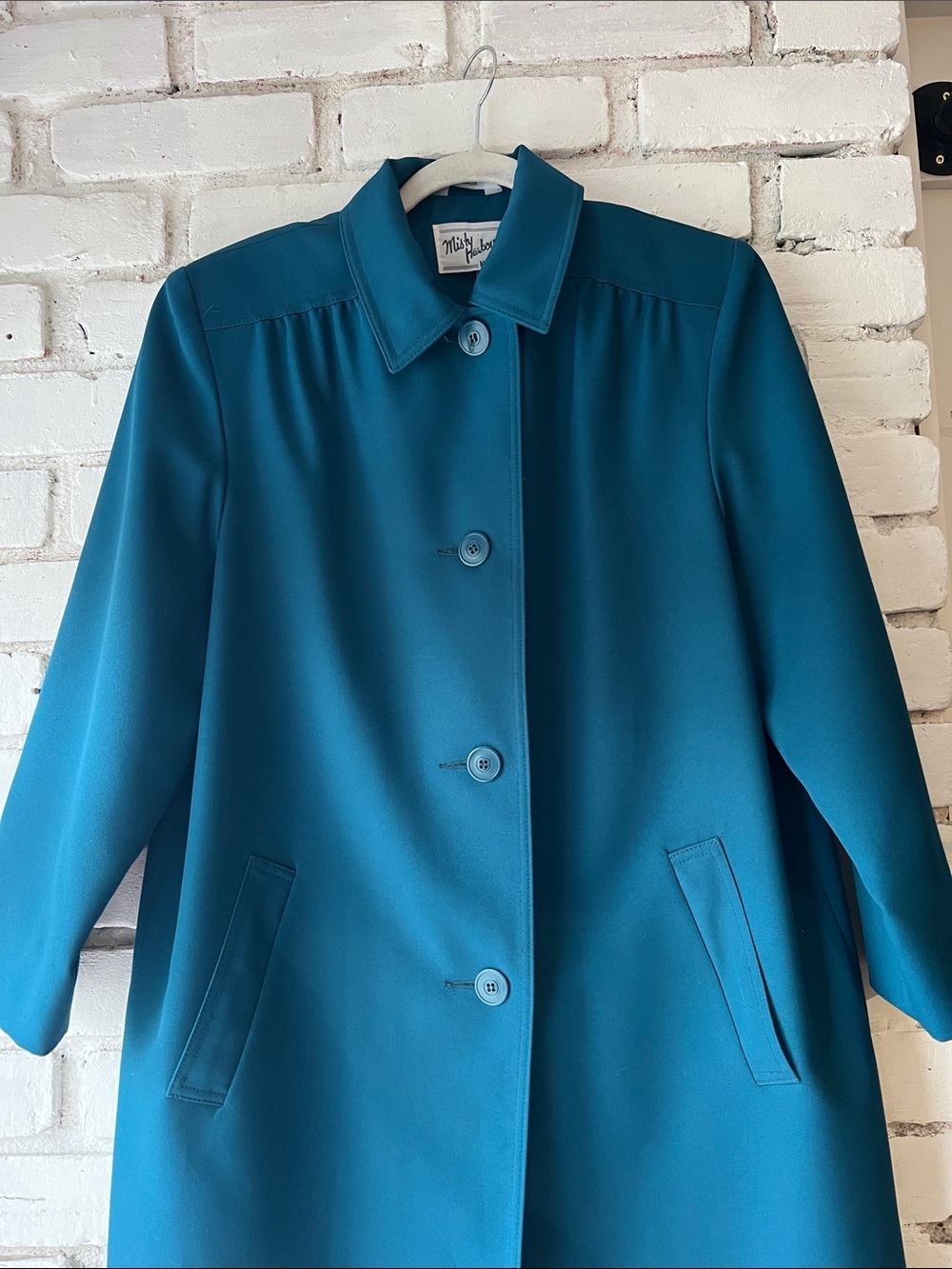 Vintage Teal Trench Coat with Button Front misty harbour crepe coat - Picture 2 of 5